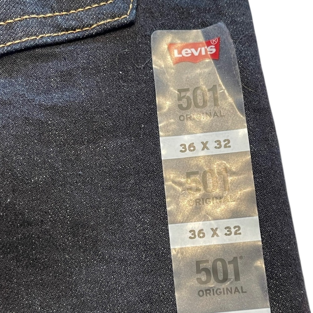 New Levi's Men's 501 Original Button Fly Jeans Size 36x32 Straight Dark Wash - Picture 7 of 13